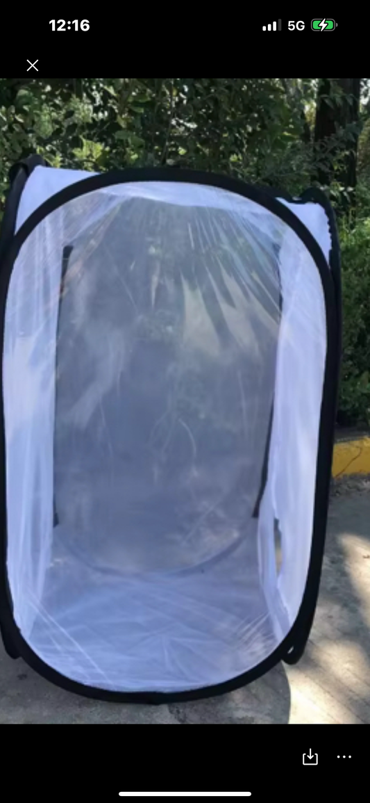 600mm x 400mm x 400mm pop up enclosure white mesh with black trim.