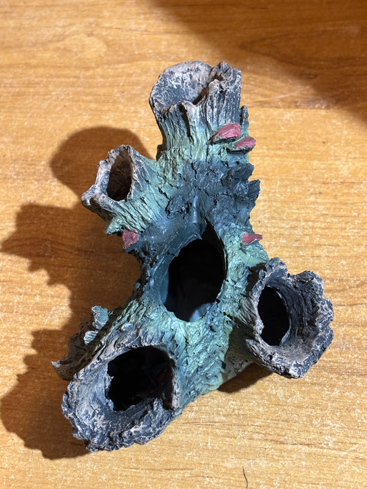 Fake log for tarantula slings small juveniles and curtain webs.